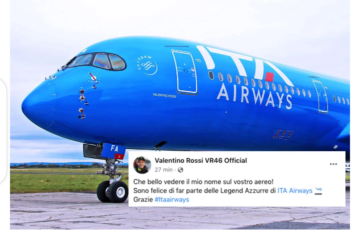 Inspiredlovers Screenshot_20220421-221732 A plane for Valentino Rossi has been launched by ITA Airways in.... Boxing Golf Sports  Valentino Rossi Sports News Motorsport Motor GP F1 Race 