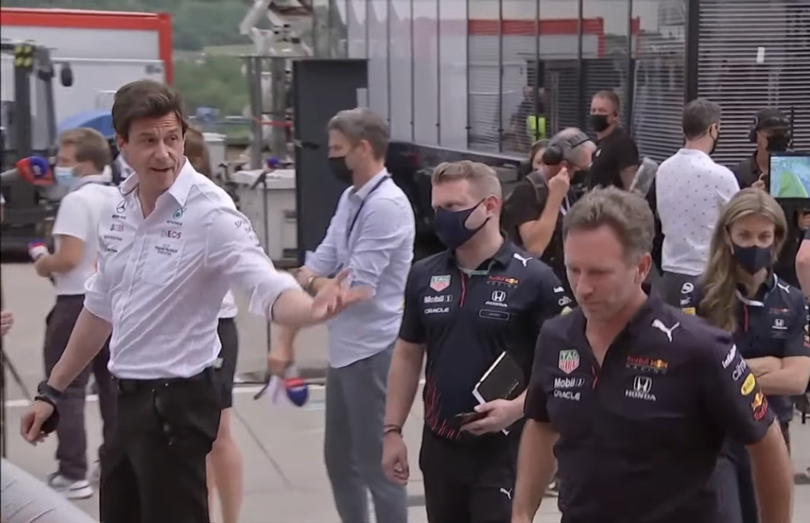 Inspiredlovers FA3C7609-BCCC-42A7-988C-F94F079DFDE2 Fierce Showdown: Toto Wolff Confronts Christian Horner while Max Verstappen Mocks Red Bull Rivals Boxing Sports  Lewis Hamilton Formula 1 F1 News Christian Horner and Toto Wolff 