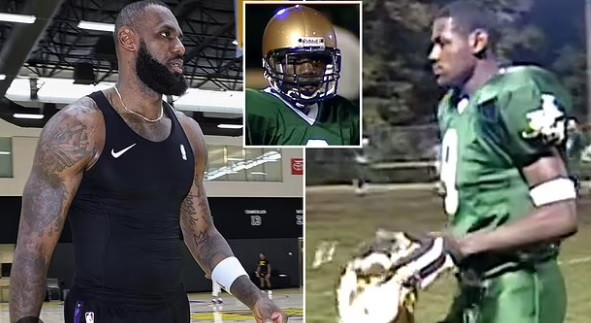 Inspiredlovers LeBron-James-Dominates-Football-Field-in-Jaw-Dropping-High-School-Video "Unbelievable Talent Unearthed: LeBron James Dominates Football Field in Jaw-Dropping High School Video!" NBA Sports  NBA World NBA News Lebron James Lakers 