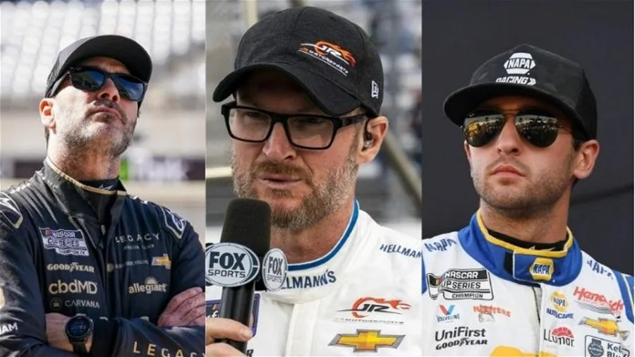 Inspiredlovers Jimmie-Johnson-Dale-Earnhardt-Jr-Chase-Elliott Jimmie Johnson “Racing With One Arm Tied Behind His Back,”  Claims Dale Jr as He Trashes Chase Elliott Sports  Chase Elliott 